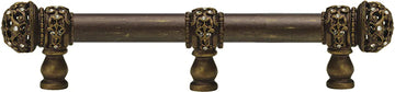 Juliane Grace 6'' cc with 5/8'' smooth center long pull & center brace small finial with clear Swarovski crystals in Antique Brass. 5705-3C