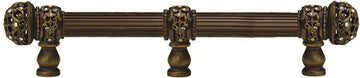 Juliane Grace 6'' cc with 5/8'' reeded center long pull & center brace small finial with clear Swarovski crystals in Antique Brass. 5705R-3C