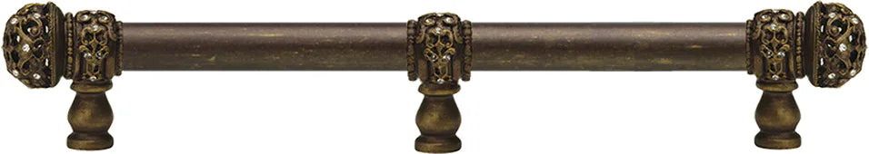 Juliane Grace 12'' cc with 5/8'' smooth center long pull & center brace small finial with clear Swarovski crystals in Antique Brass. 5707-3C