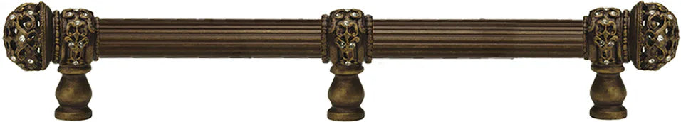 Juliane Grace 12'' cc with 5/8'' reeded center long pull & center brace small finial with clear Swarovski crystals in Antique Brass. 5707R-3C
