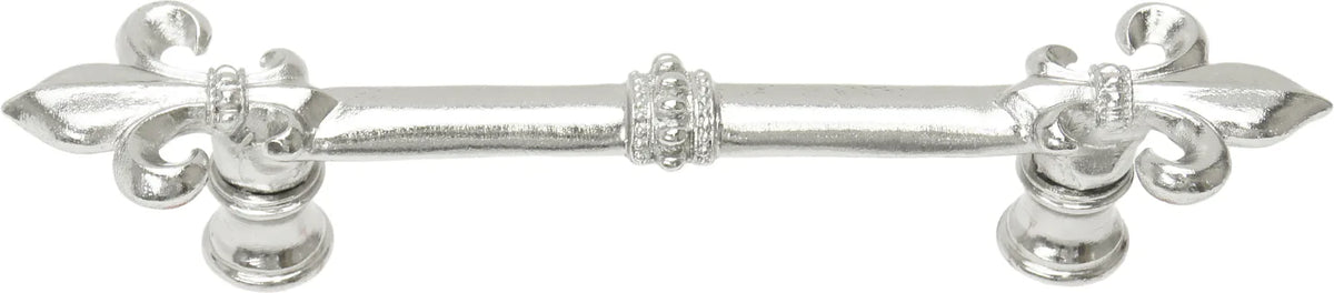 Charlemagne 4'' cc pull with large Fleur De Lys in Platinum. 599-24