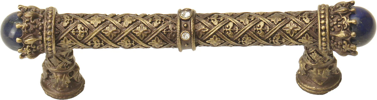 Crowning Glory Queen Penelope Antique Brass 4'' cc pull w/ Swarovski Crystals & semi‐precious stones 6529-3CLAP