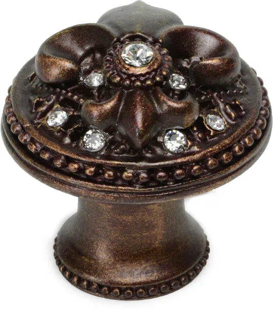 Versailles large round knob Fleur De Lys with Swarovski Crystals and flared foot 7605B