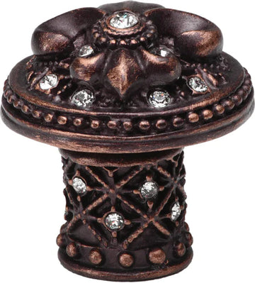 Versailles large round knob Fleur De Lys decorative column foot with Swarovski crystals 7609