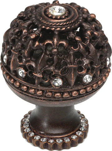 Versailles large round knob Fleur De Lys open basket with Swarovski Crystals and halo platform 7612H