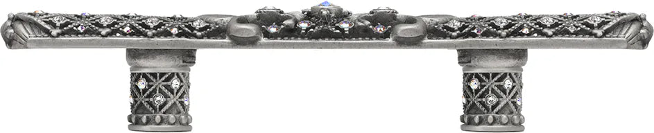 Versailles 7633-11CAB Satin 3'' cc small pull Fleur De Lys w/ Swarovski Crystals and decorative column feet 7633-11CAB