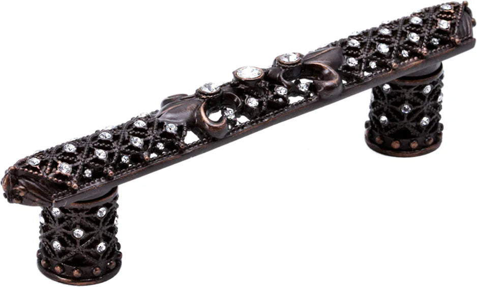 Versailles 7635-22C Oil Rub Bronze 4'' cc small pull Fleur De Lys w/ Swarovski Crystals and decorative column feet 7635-22C