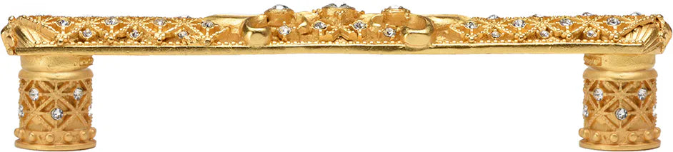 Versailles 7640-8C Gilded Mercury 6'' cc large pull Fleur De Lys w/ Swarovski Crystals and decorative column feet 7640-8C