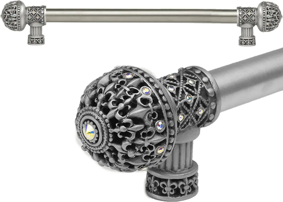 Versailles 7648-11AB Satin Fleur De Lys 12'' cc long pull large finial w/ Swarovski Crystals w/ 5/8'' smooth center 7648-11AB