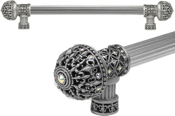 Versailles 7648R-11AB Satin Fleur De Lys 12'' cc long pull large finial w/ Swarovski Crystals w/ 5/8'' reeded center 7648R-11AB