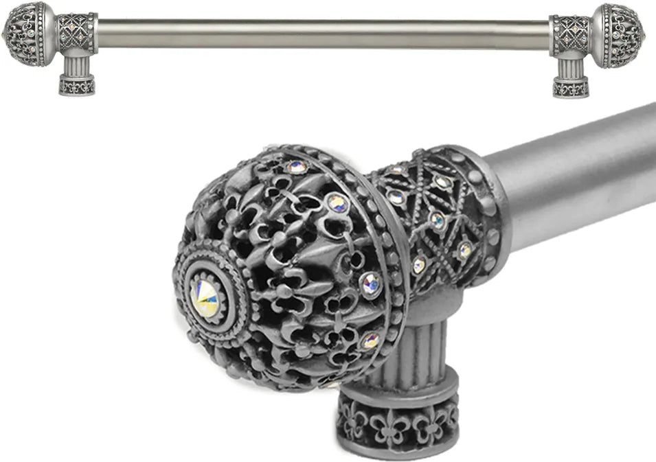 Versailles 7649-11AB Satin Fleur De Lys 18'' cc long pull large finial w/ Swarovski Crystals w/ 5/8'' smooth center 7649-11AB