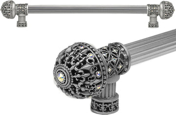 Versailles 7649R-11AB Satin Fleur De Lys 18'' cc long pull large finial w/ Swarovski Crystals w/ 5/8'' reeded center 7649R-11AB