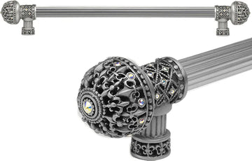 Versailles 7650R-11AB Satin Fleur De Lys 22'' cc long pull large finial w/ Swarovski Crystals w/ 5/8'' reeded center 7650R-11AB