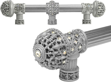 Versailles 7660-23AB Chrysalis Fleur De Lys 6'' cc long pull large finial w/ Swarovski Crystals w/ 5/8'' smooth center w/ center brace 7660-23AB