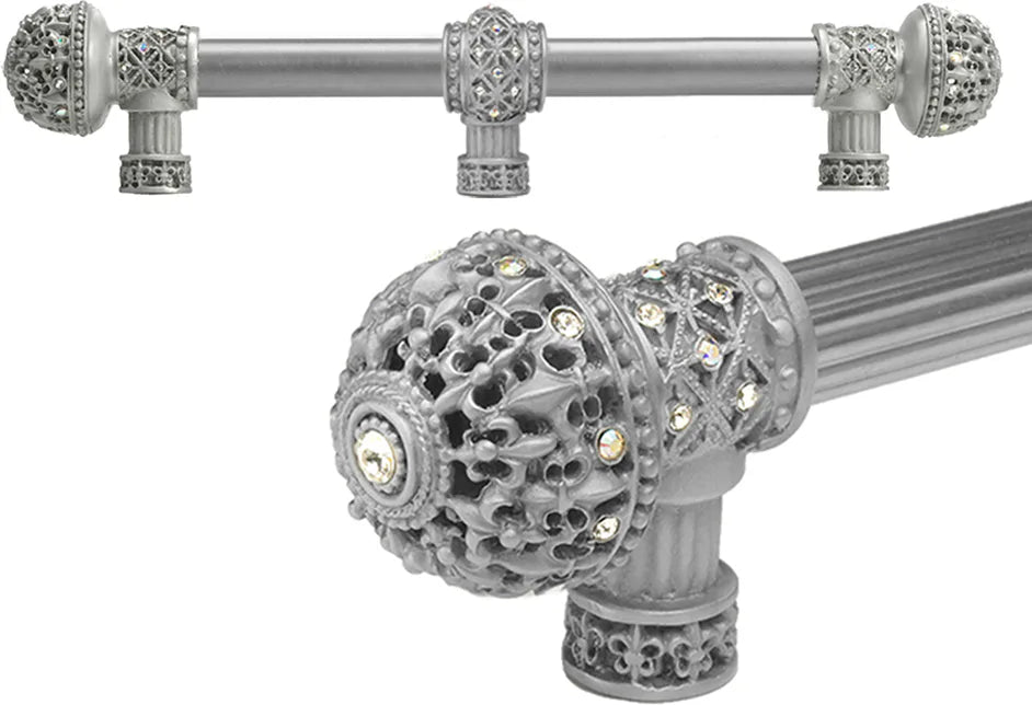Versailles 7661-23AB Chrysalis Fleur De Lys 9'' cc long pull large finial w/ Swarovski Crystals w/ 5/8'' smooth center w/ center brace 7661-23AB