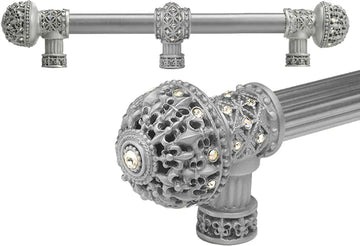 Versailles 7661-23AB Chrysalis Fleur De Lys 9'' cc long pull large finial w/ Swarovski Crystals w/ 5/8'' smooth center w/ center brace 7661-23AB