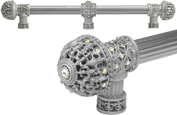 Versailles 7662-23AB Chrysalis Fleur De Lys 12'' cc long pull large finial w/ Swarovski Crystals w/ 5/8'' smooth center w/ center brace 7662-23AB