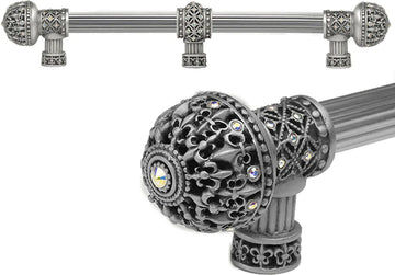 Versailles 7662R-11AB Satin Fleur De Lys 12'' cc long pull large finial w/ Swarovski Crystals w/ 5/8'' reeded center w/ center brace 7662R-11AB
