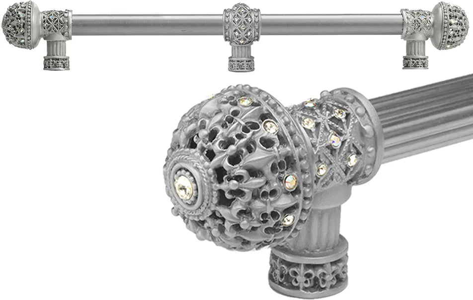 Versailles 7663-23AB Chrysalis Fleur De Lys 18'' cc long pull large finial w/ Swarovski Crystals w/ 5/8'' smooth center w/ center brace 7663-23AB