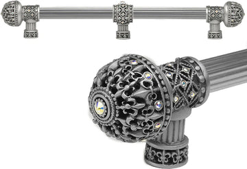 Versailles 7663R-11AB Satin Fleur De Lys 18'' cc long pull large finial w/ Swarovski Crystals w/ 5/8'' reeded center w/ center brace 7663R-11AB