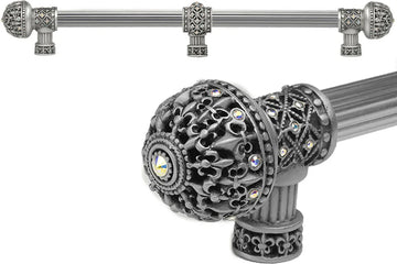 Versailles 7664R-11AB Satin Fleur De Lys 22'' cc long pull large finial w/ Swarovski Crystals w/ 5/8'' reeded center w/ center brace 7664R-11AB