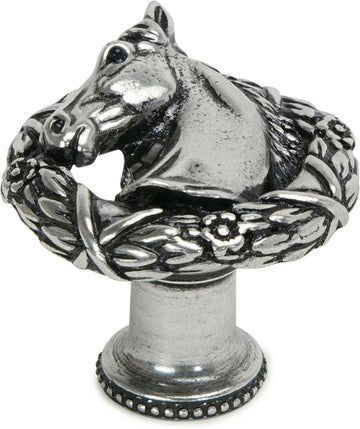 Americana horse in classic laurel leaf wreath knob left in finish Chalice 8000-9