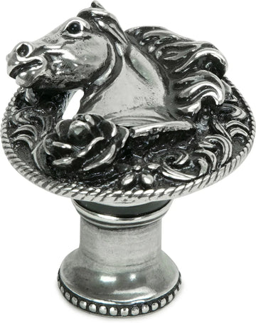 Americana horse in a horse shoe with a rose knob left in finish Chalice 8030-9