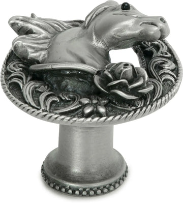 Americana horse in a horse shoe with a rose knob right in finish Satin 8031-11