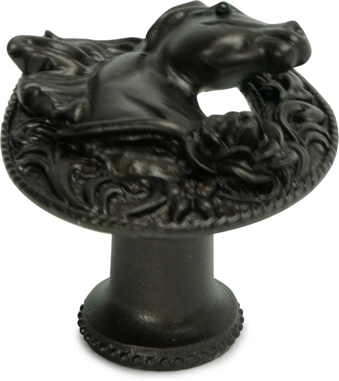 Americana horse in a horse shoe with a rose knob right in finish Bronze 8031-12