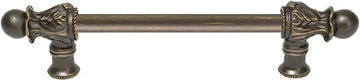 Acanthus 6'' cc with 1/2'' smooth bar long pull Romanesque style in Antique Brass. 821S-3
