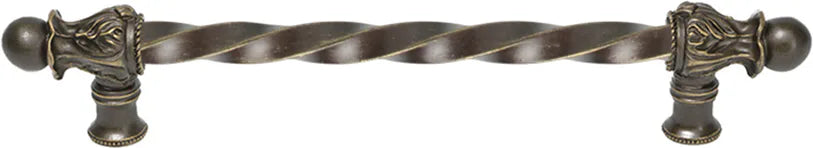 Acanthus 9'' cc with 3/8'' twist bar long pull Romanesque style in Antique Brass. 822-3