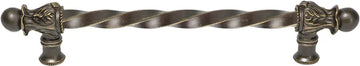 Acanthus 9'' cc with 3/8'' twist bar long pull Romanesque style in Antique Brass. 822-3