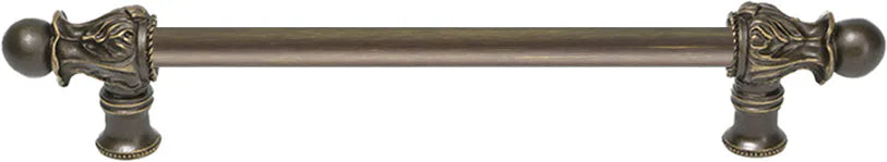 Acanthus 9'' cc with 1/2'' smooth bar long pull Romanesque style in Antique Brass. 822S-3