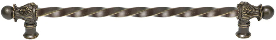 Acanthus 18'' cc with 3/8'' twist bar long pull Romanesque style in Antique Brass. 824-3