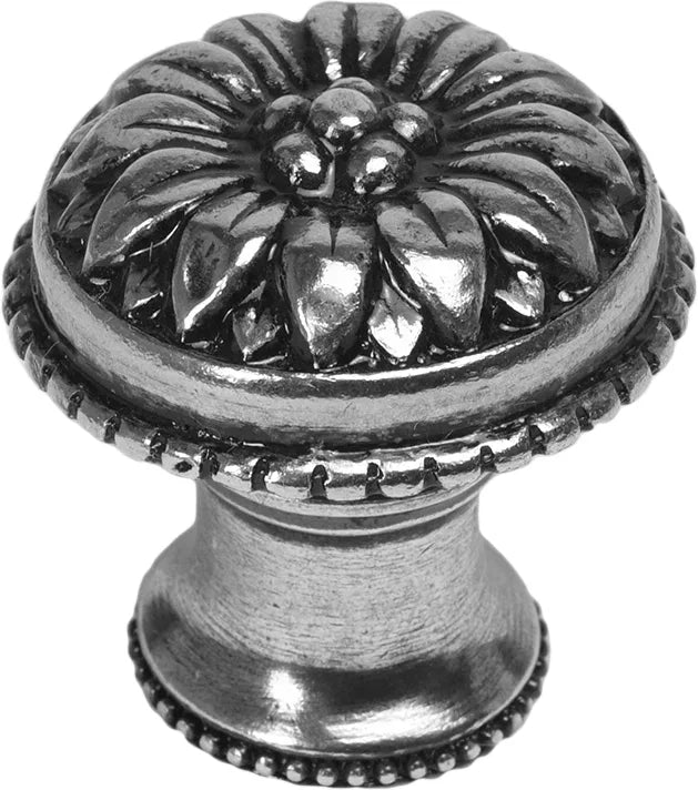 Acanthus large knob with flared foot Rosette style in Gilded Mercury. 830B-9