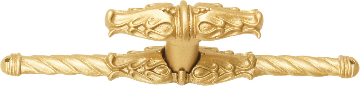 Acanthus leave large knob w/ rope large back plate Romanesque style finished in Soft Gold. 836838-27