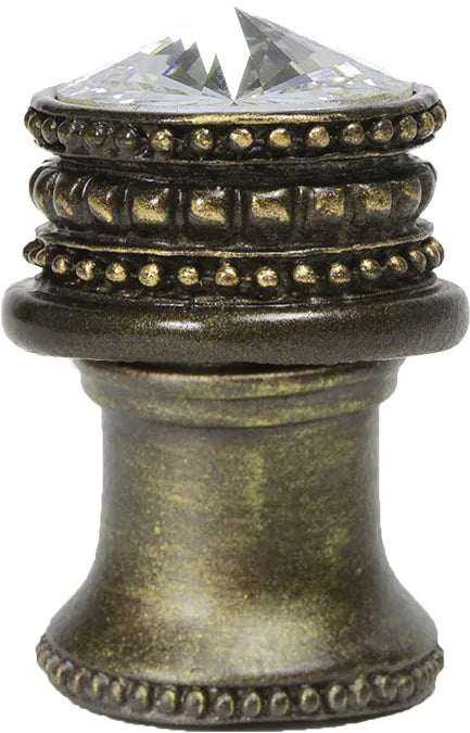 Caché medium round knob with flared foot with an 18mm Swarovski Clear Crystal in Antique Brass. 860B-3C