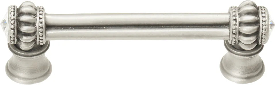 Caché double 3'' cc pull with flared foot with 2 rivoli Swarovski Clear Crystals in Satin. 861B-11C