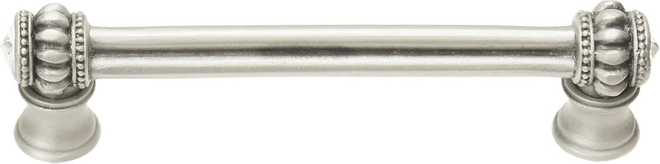 Caché double 4'' cc pull with flared foot with 2 rivoli Swarovski Clear Crystals in Satin. 862B-11C