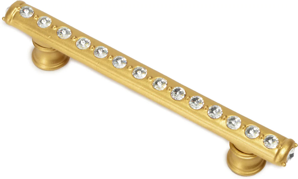 Caché 4'' cc pull with flared feet with center of Swarovski Clear Crystals in Gilded Mercury. 871B-8C