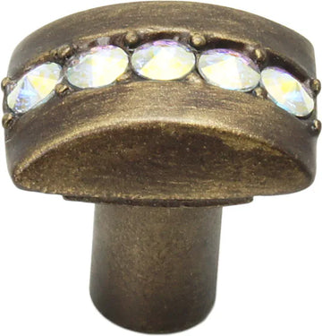 Caché rectangle knob with center of 5 rivoli Swarovski Aurore Boreale Crystals 872-3AB
