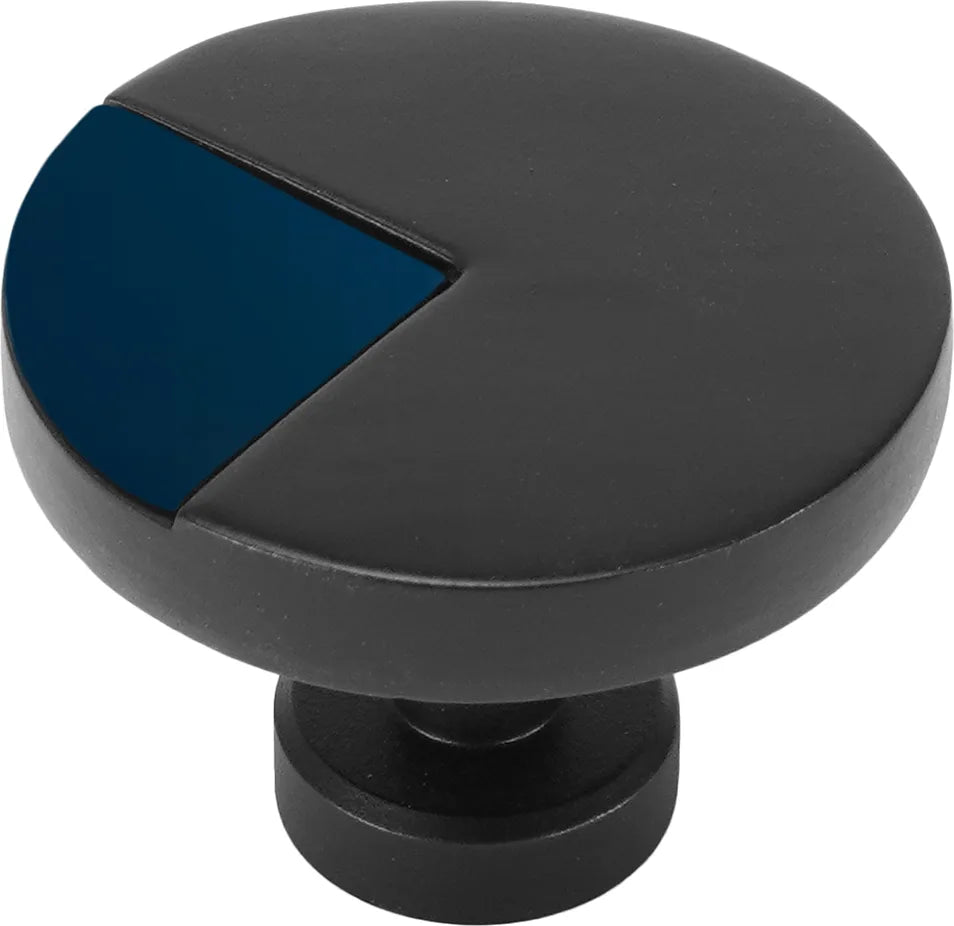 Spectra large round knob in Matte Black finish with Deep Blue 9000-2DB