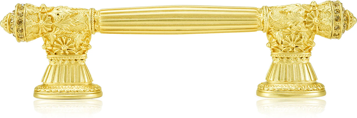 3-1/2'' cc Toulouse Pull, Lt. Colorado Topaz Crystal Satin Gold Finish 10057SG