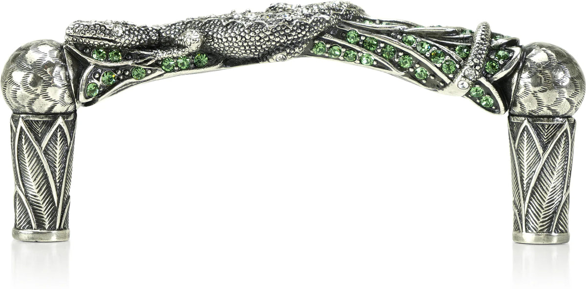 3-1/2'' cc Bali Pull, Erinite Green & Clear Crystal Burnish Silver Finish 7675/36