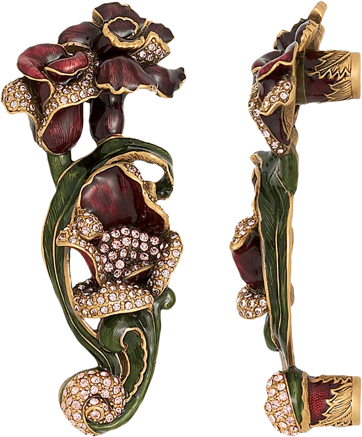 Chartres 3-1/2'' cc Pull, B. Burg, Wild Berry, Red Mah. Decorated With Swarovski® Clear Crystal , Museum Gold Finish 7955/2