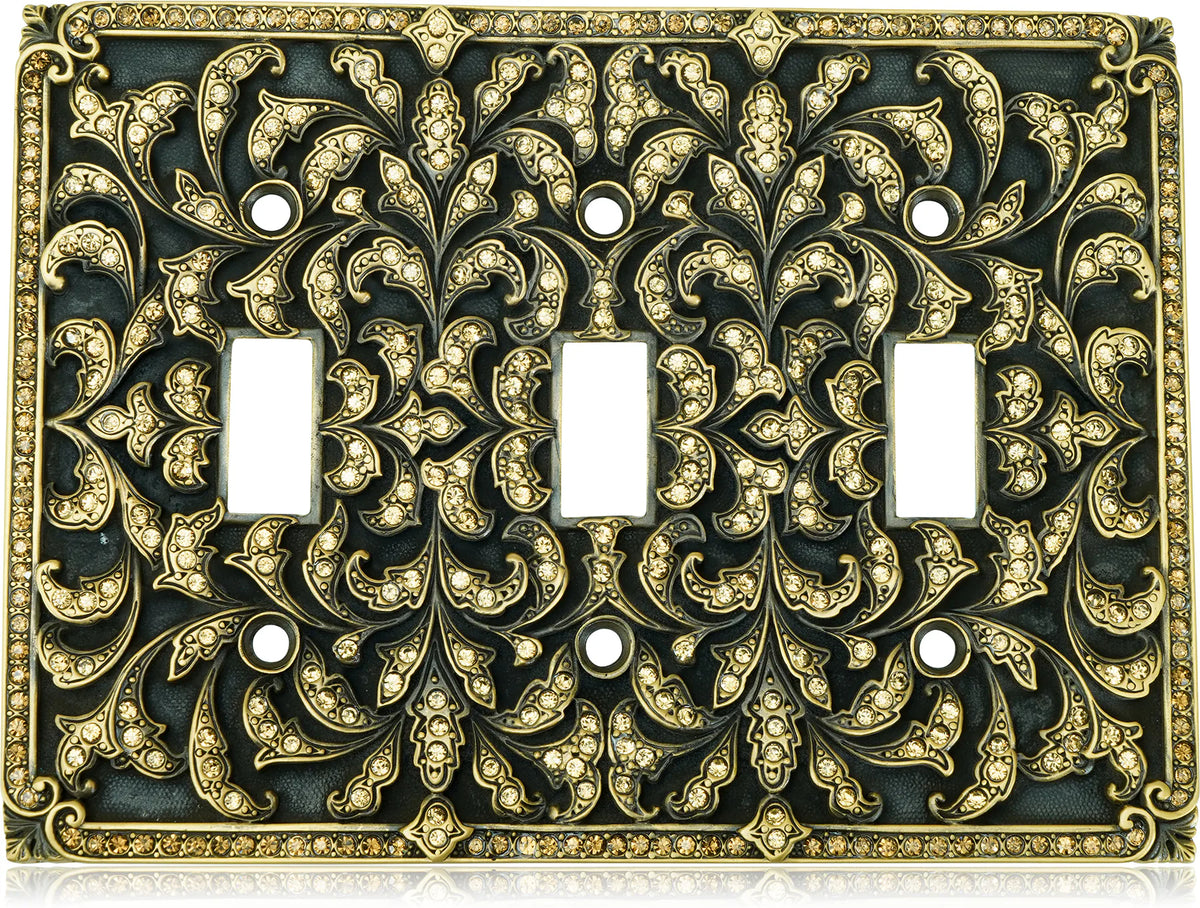 Triple Toggle Switch Cover, Lt. Colorado & Smoke Topaz Cr. Museum Gold Finish 8000/9