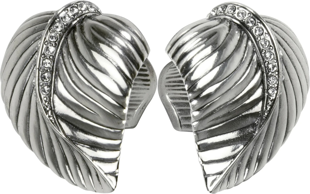 Chandler Leaf Knob, Clear Crystals, Right & Left Pair Burnish Silver Plate 8182/16X