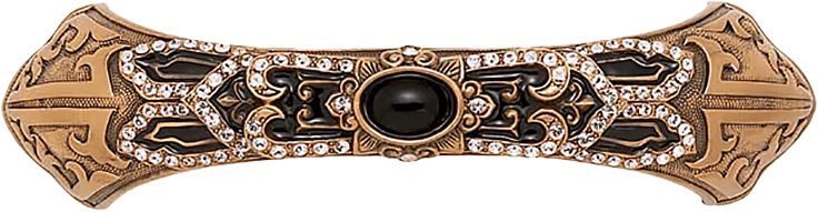 Chinoiserie 3-1/2'' cc Pull, Jet, Decorated With Swarovski® Silk Crystal & Jet Cabochon, Museum Gold 8190/1