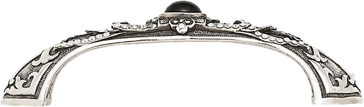 3-1/2'' cc Chinoiserie Pull, Jet With Clear Crystal & Jet Cabochon Burnish Silver Finish 8190/16