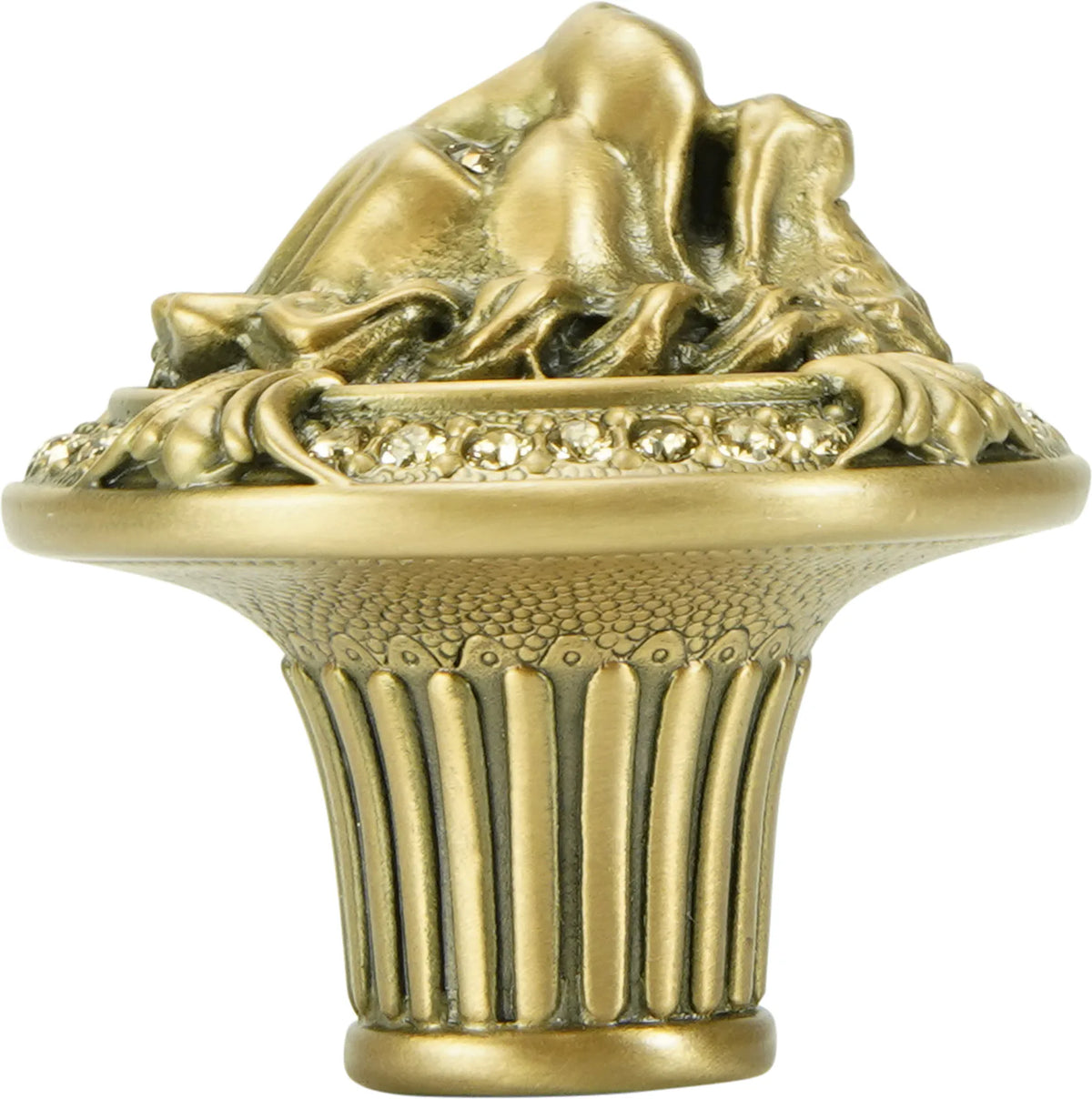 Lion In Winter Knob, Decorated With Swarovski® Lt Smoke Topaz Crystals, Museum Gold Plate 9953/9
